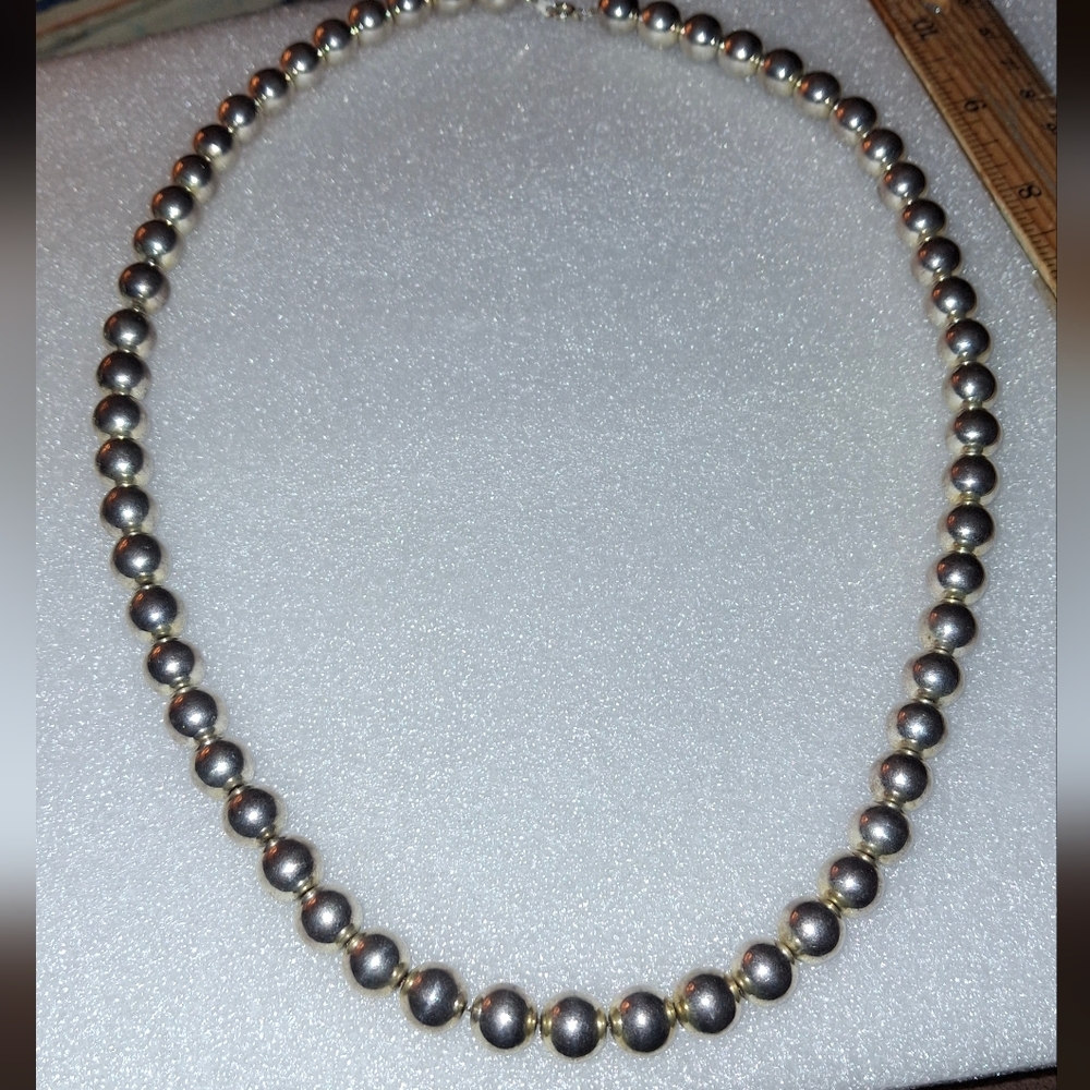 Silver Plated Ball Hollow Bead Chain Strand Necklace Southwestern